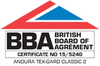 Icon indicating that Andura® House Exterior Wall Coatings have received the coveted Agrément Certificate, awarded by the British Board of Agrément (BBA).